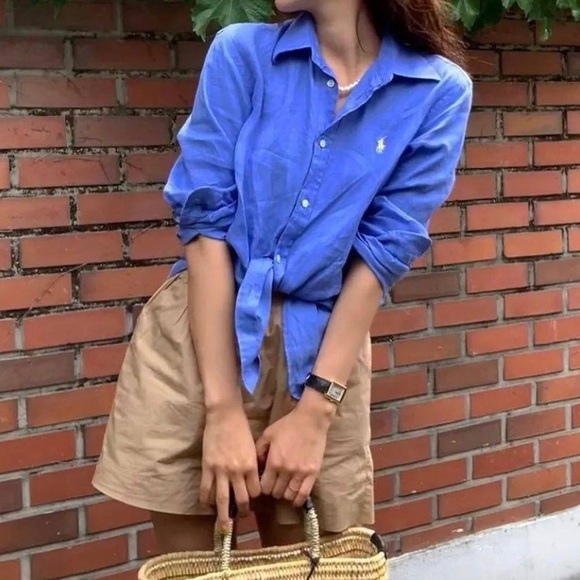 Lauren Ralph Lauren | tan cotton shorts - Picture 6 of 6